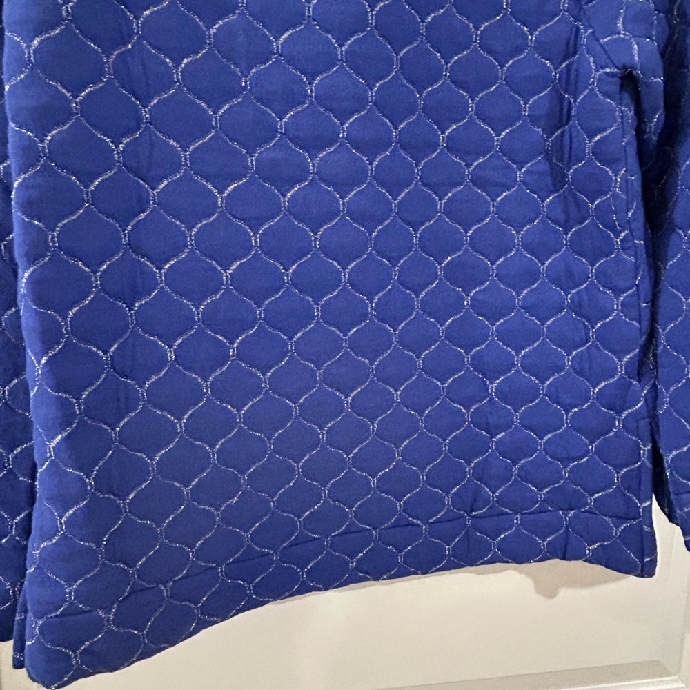 Talbots Metallic Asymmetrical Zip Quilted Pullover Blue Silver Size MP Petite - Picture 14 of 16
